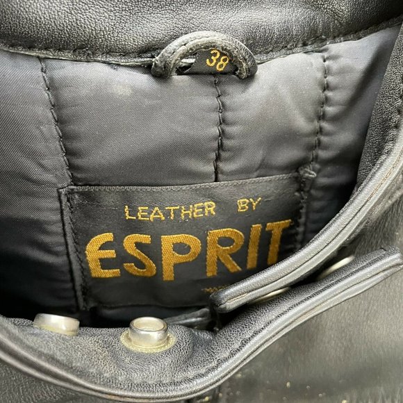 Vintage 80s Esprit Black Leather Cafe Racer Jacket Mens S - Picture 4 of 4